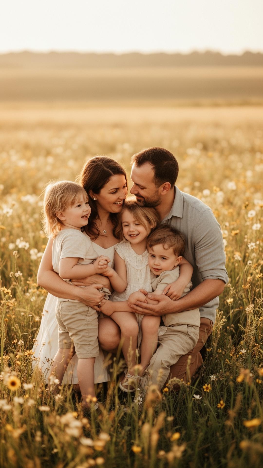 Family portrait at golden hour